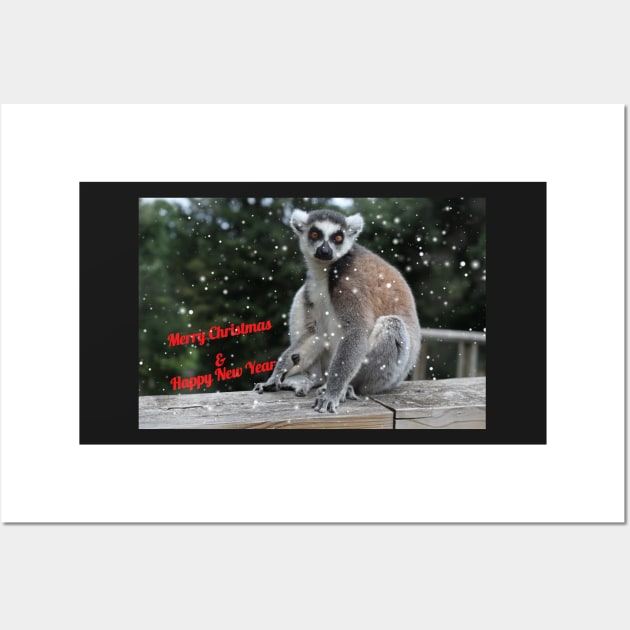 Ring-tailed lemur - Merry Christmas & Happy New Year Wall Art by AnimaliaArt